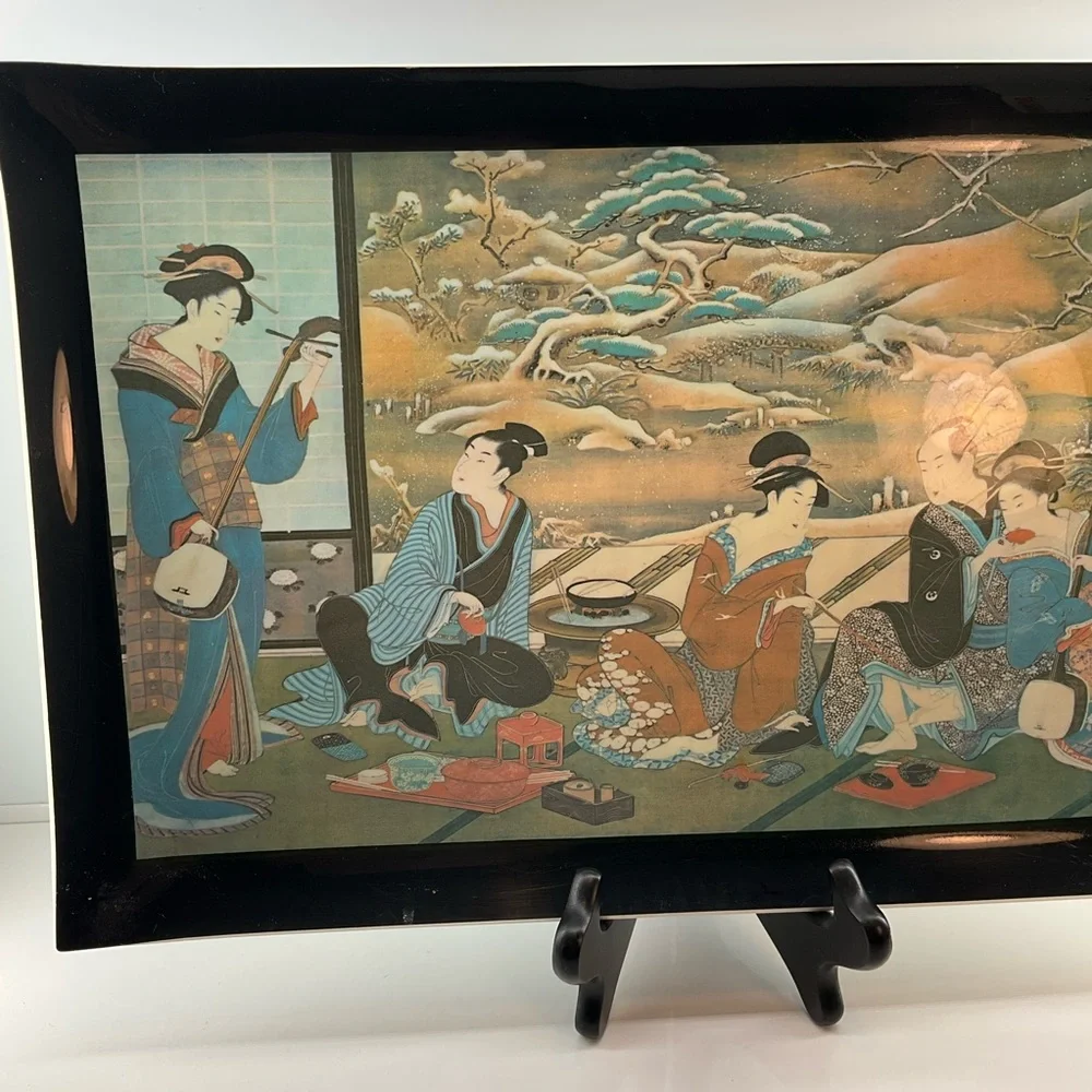 VINTAGE SOHO Inc. UTAGAWA TOYOHARU Rectangle Tray A Winter Party Curled Edges